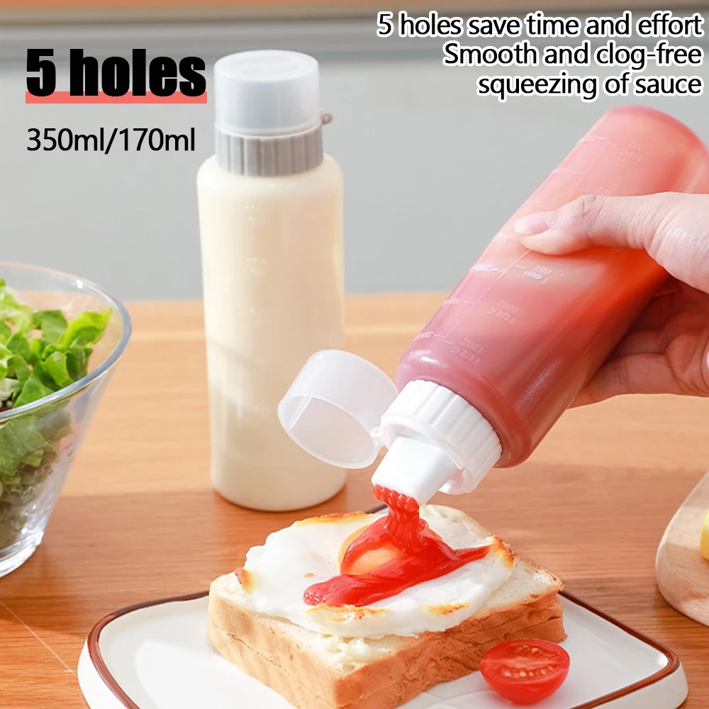 Condiment Squeeze Bottle 350Ml 5 Holes Kitchen Ketchup Mustard Bottle Clear Mayonnaise Honey Dispenser Sauce Storage Contain
