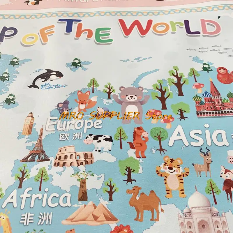 Blue Carton World Map Poster Size Wall Decoration Large Map of The World 140x93cm Waterproof Canvas Children's Bedroom