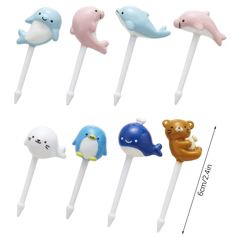 

8Pcs Cartoon Fruit Fork Toothpicks Dolphin Food Selection Mini Lunch Box Decoration Children's Food Supplement Tool