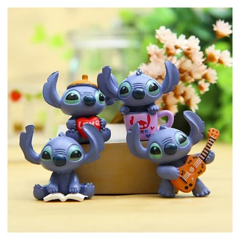 Popular Disney 4-Piece/Set Mini Stitch Figure Playset Anime Figurines Christmas Gifts Dolls Home Party Supplies Decoration Toy