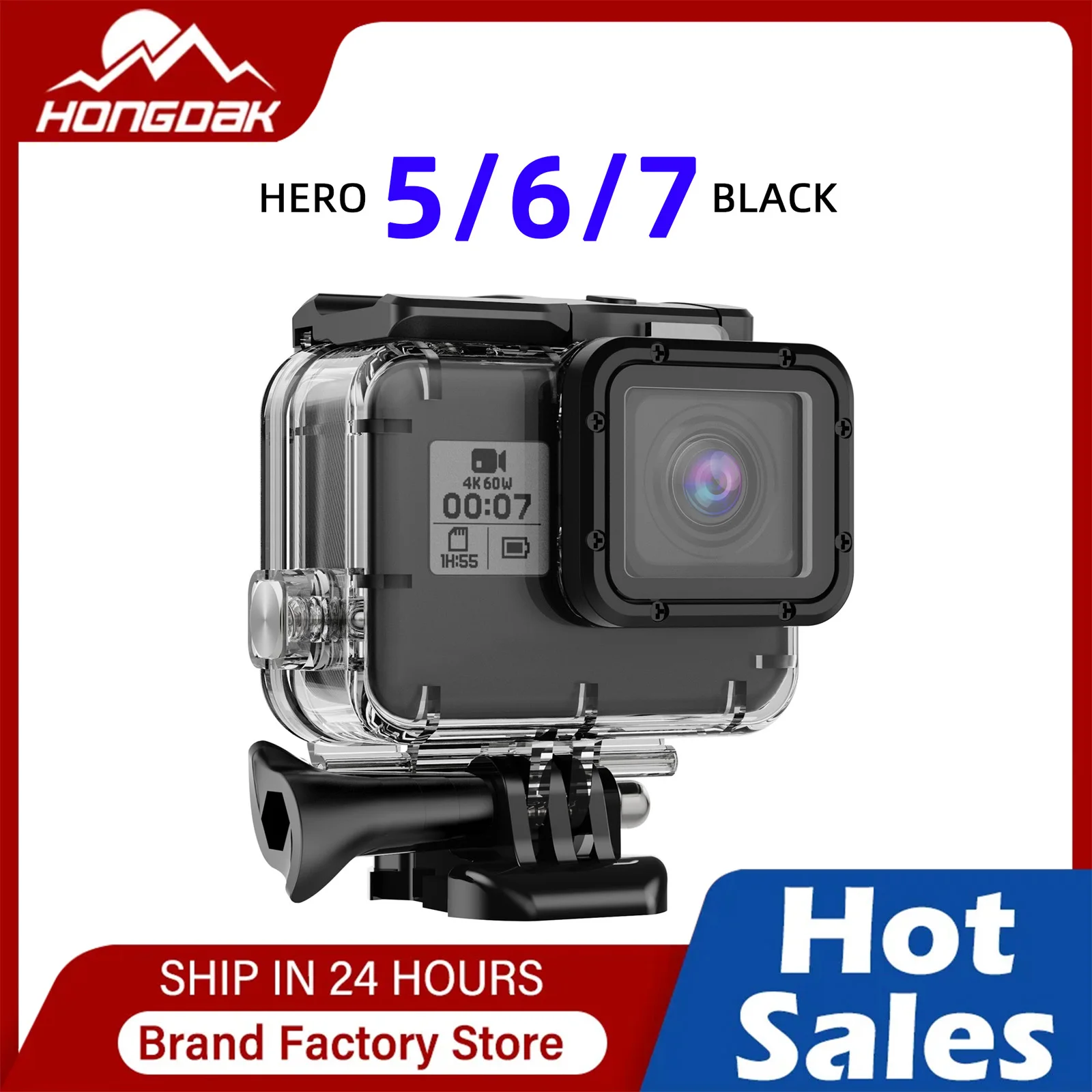 Custodia Impermeabile Compatibile con GoPro Hero 7/6/5/(2018) Black Custodia Protettiva Subacquea 45M con Vite lunga e Base Montaggio