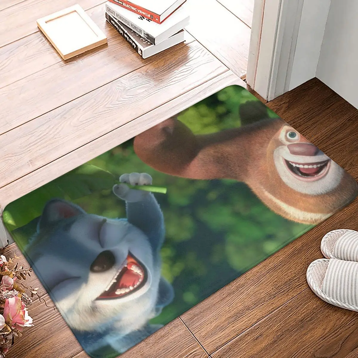 Boonie Bears Bathroom Mat Happy Doormat Flannel Carpet Outdoor Rug Home Decoration