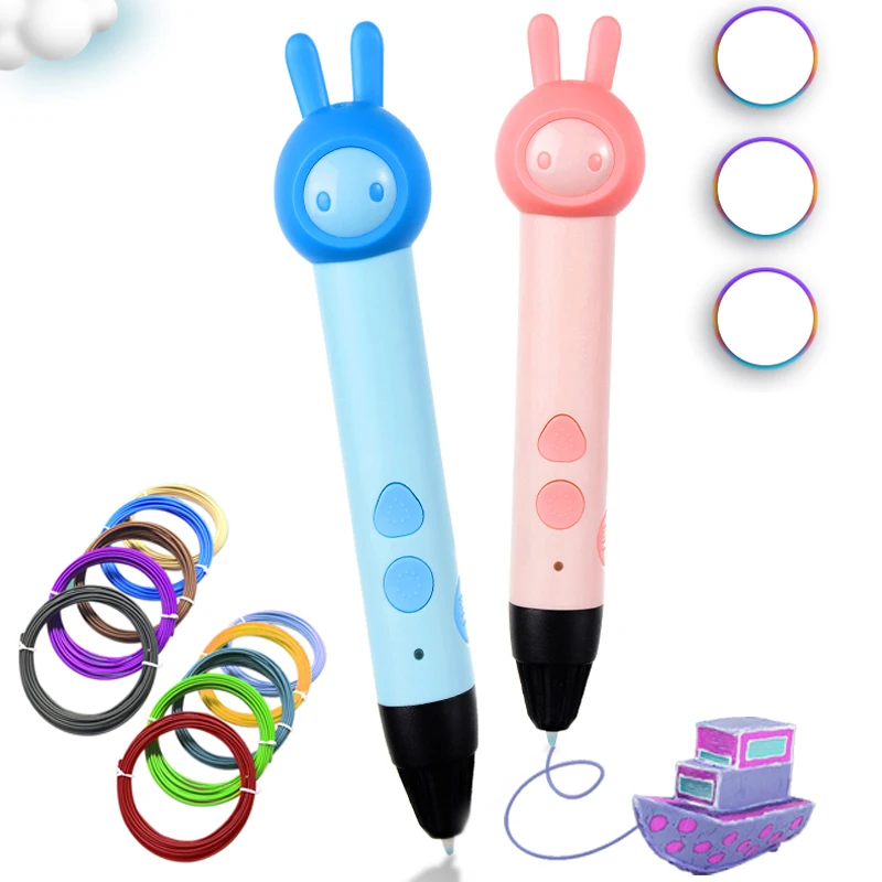3D Print Pen Automatic Return With PLA Filament Portable Cute Light 3 Speed Ajdustable DIY Drawing Paiting Pen For Kids Gifts