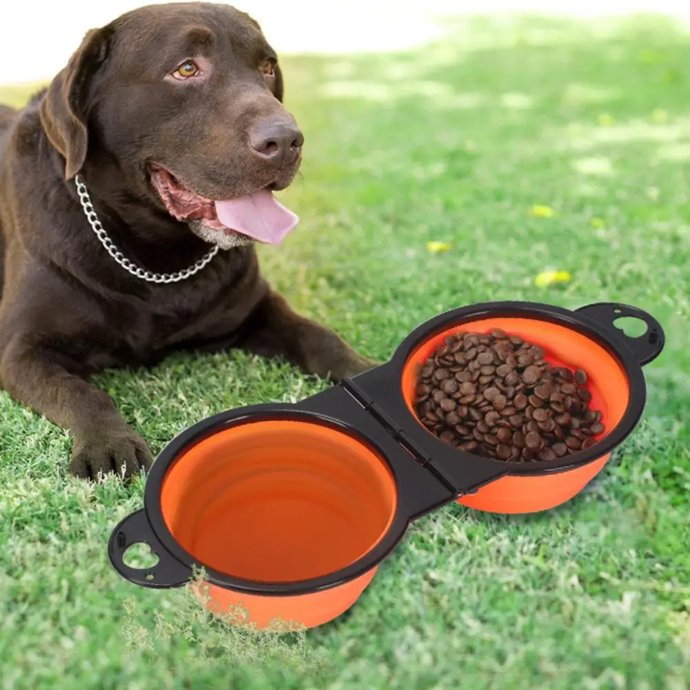 2 In 1 Dog Bowl Portable Folding Pet Double Bowl Collapsible Silicone Water Bowls For Dog Outdoor Travel Cat Feeding