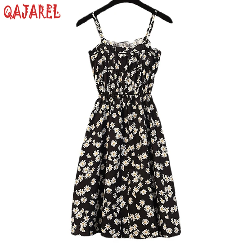 

Summer Black Floral Chiffon Ruffled Sexy Mini Sling Dress 2024 Korean Vintage Hepburn Casual Dress Women Elegant Bodycon Dresses