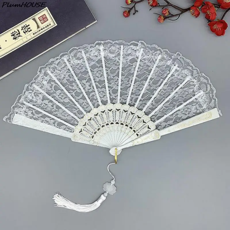 Folding Fan Decorative Hand Fan Chic Female Handheld Red Fan Vintage Style Lace Folding Chinese Japanese Pattern Art Craft Gift Decor
