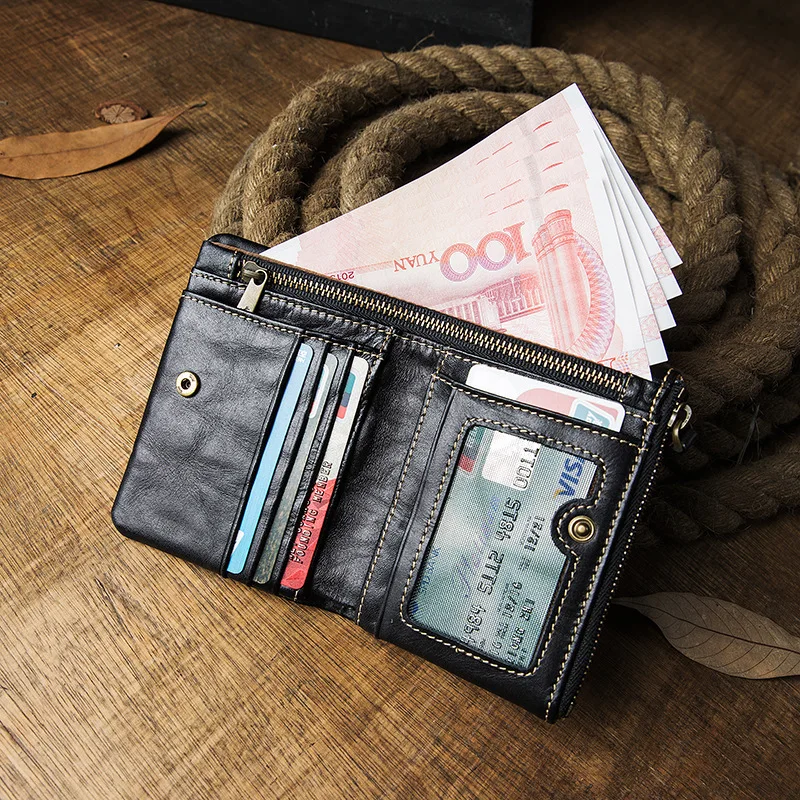 Genuine Leather Men Short Wallets Hasp Bifold Money Clip Casual Coin Purse For Male Credit Card Holder Small Clutch Bags JYN752 4