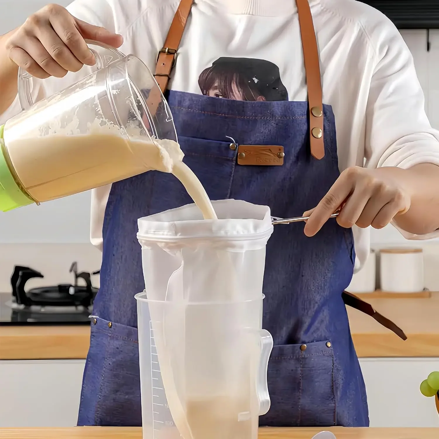 أكياس مصفاة شبكية قابلة لإعادة الاستخدام مع حامل ، فلتر شاي ، حليب جوز ، قهوة ، فواكه ، عصير ، جبن ، زبادي ، قماش