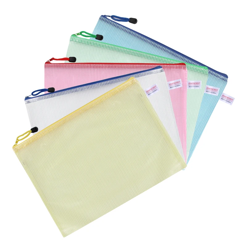

5-piece A4 mesh zipper bag folder waterproof zipper folder school office supplies pencil case storage bag