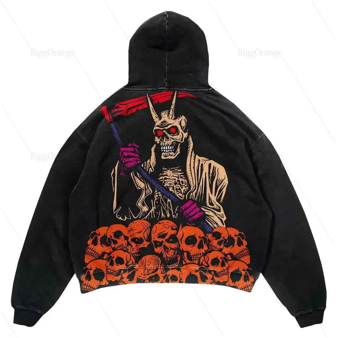 Popular Skull Printing Design Hoodies Women Retro Streetwear Casual Cotton Liner Sweatshirts Couples Harajuku Goth Women Clothes professional stage lights portman retro liner 6 pcs 300w pixel control stage disco light stage lighting equipment