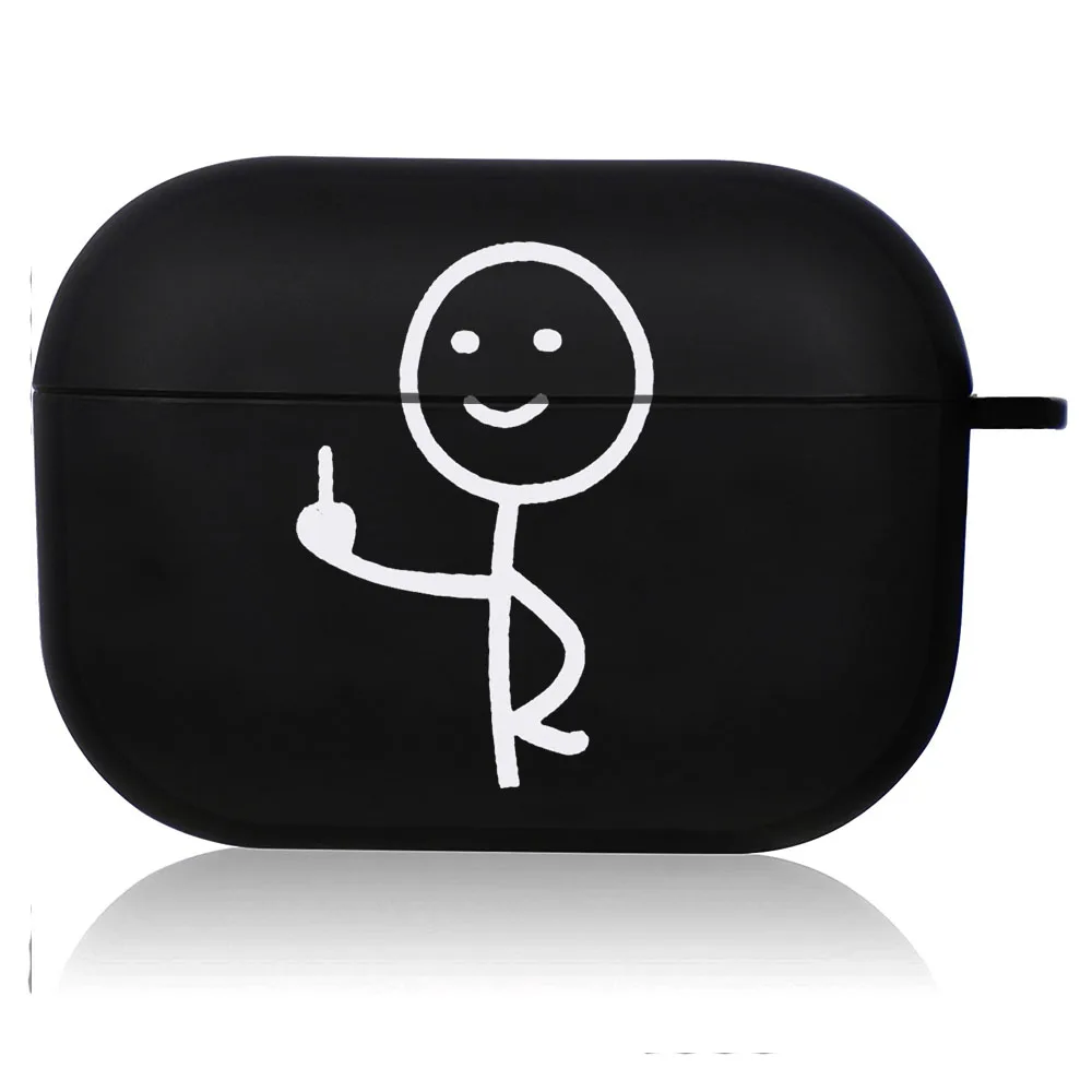 Creative Line Art Black Airpod Case - Cute Cartoon Design