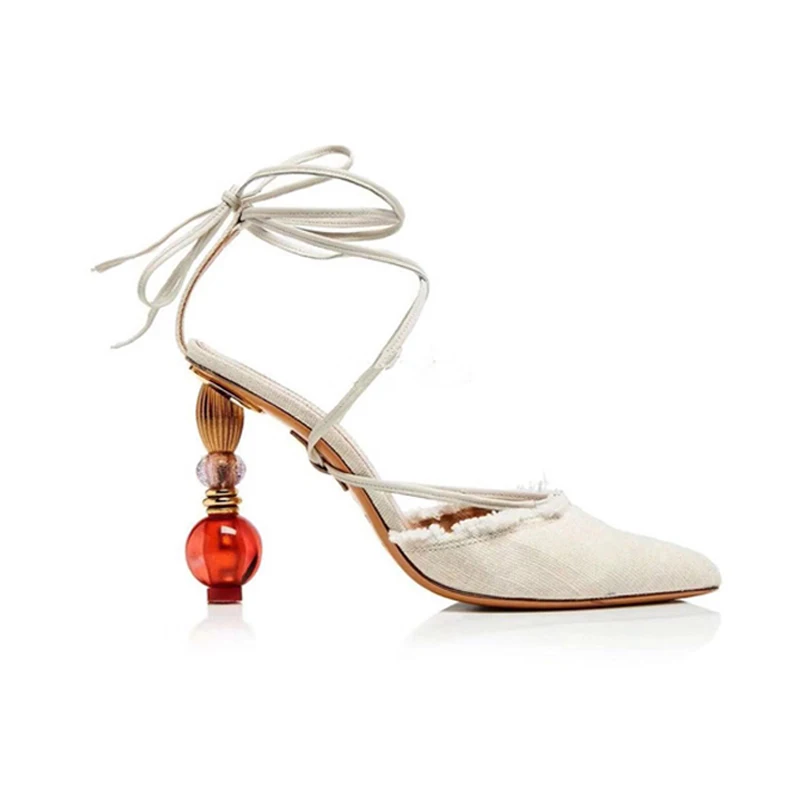 

Spring Summer New Design Women High-heeled Lantern Heel Cross Tape Fashion Sandals Pointed Toe Plus Size Women's Single Shoes