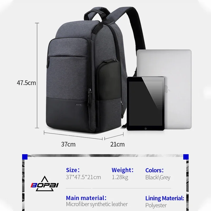 BOPAI Nylon Men Backpack Travel Bag Waterproof Large Capacity 17 Inch Laptop Backpack Male Business Travel Backpack USB Rucksack images - 6
