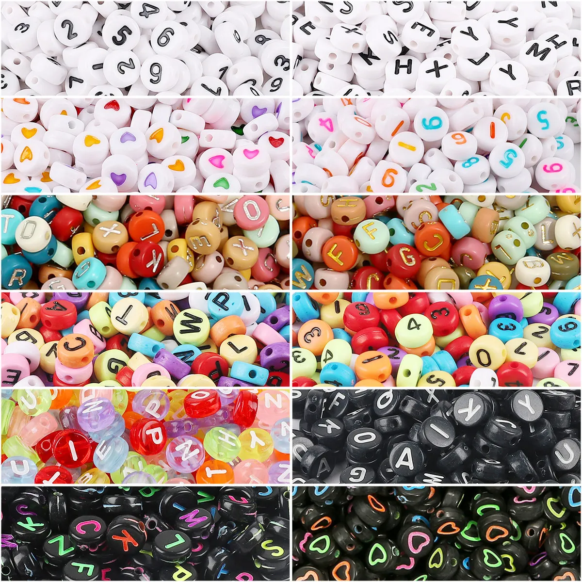 100 Stück flache runde Acryl Alphabet Buchstabenperlen 4x7mm mit Zahlen Stern Herz Perlen für DIY Armband, Halskette und Schmuckherstellung, Bastelmaterial – Detail 7