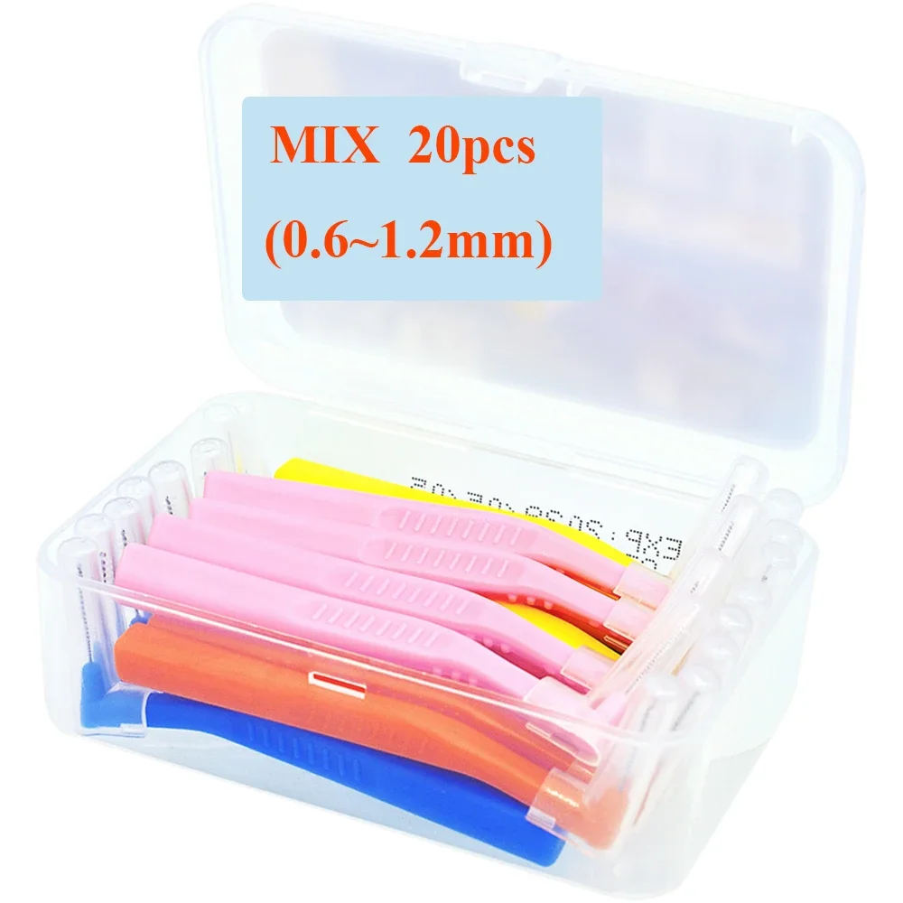 shapeInterdental brush With Box 20pcs 0.6-1.2mm  L orthodontic dental tool teeth cleaning toothpick oral hygiene dental flosser