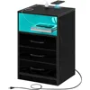 Nightstand with Wireless Charging Station and LED Lights, End Side Table with 3 Drawers and Open Compartment, Nightstand 6