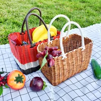 Handmade Wicker Shopping Basket Home Vegetable Fruit Packing Picnic Storage Basket Garden Imitating Rattan Woven Flower Basket 2