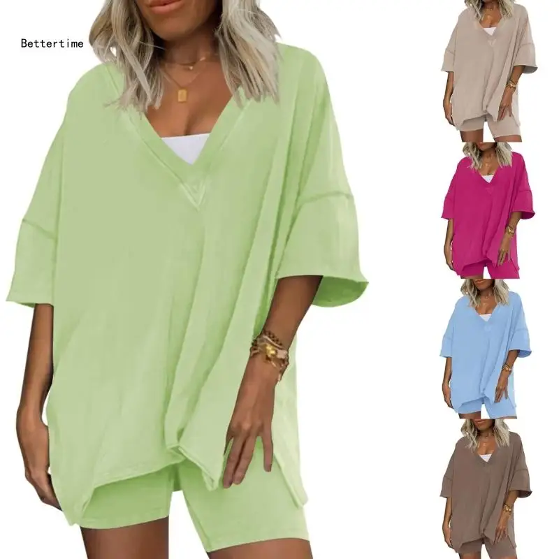

B36D Women 2 Pieces Sets Solid Outfits Workout Sports Tracksuit Sets Casual T Shirts