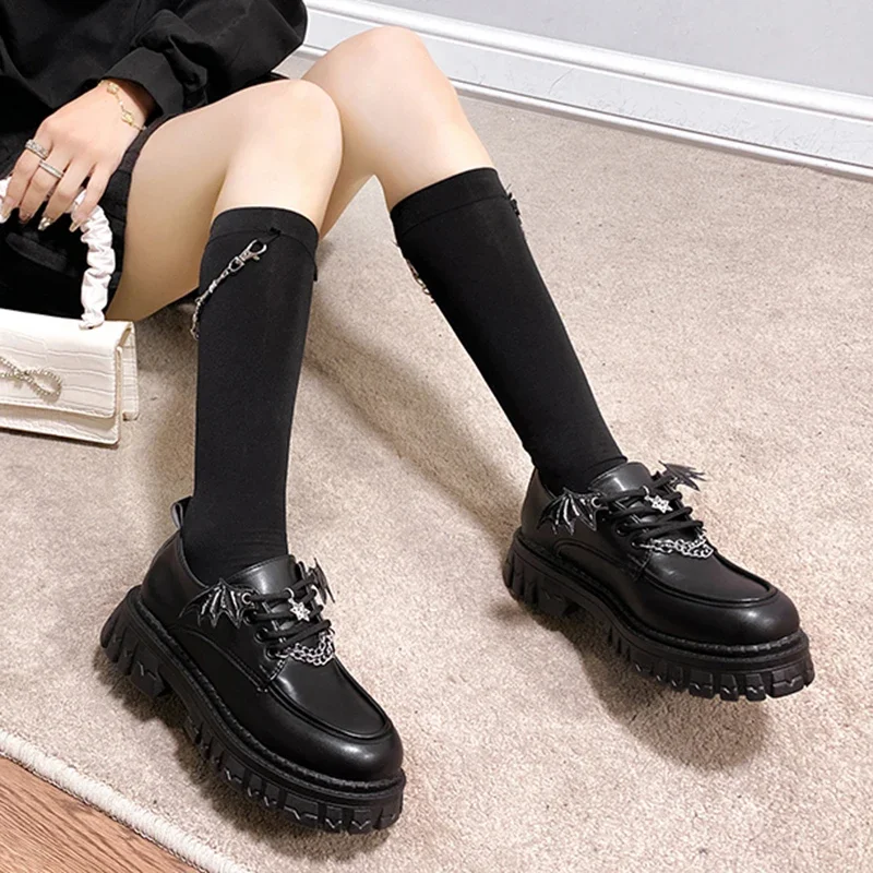 Metal Chain Platform Lolita Gothic Women's Pumps Spring College Style Patent Leather Japan School Uniform Shoes women pumps shoes
