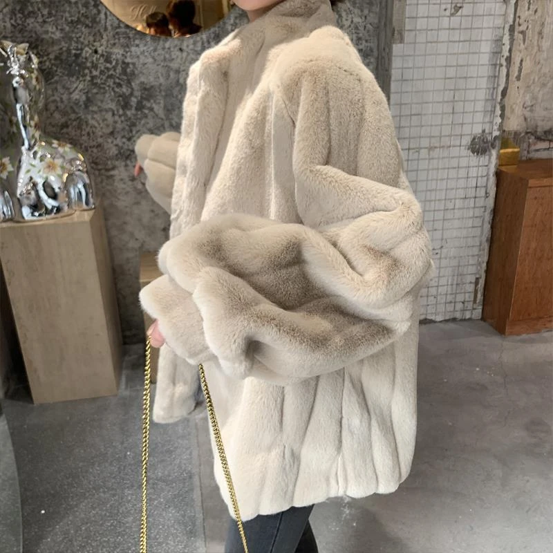 Winter Teddy Jacket Fur Coat for Women Warm Fuzzy Fleece Fur Collar Faux Fur Coat 2023 Winter Clothes Lamb Wool Jackets Khaki