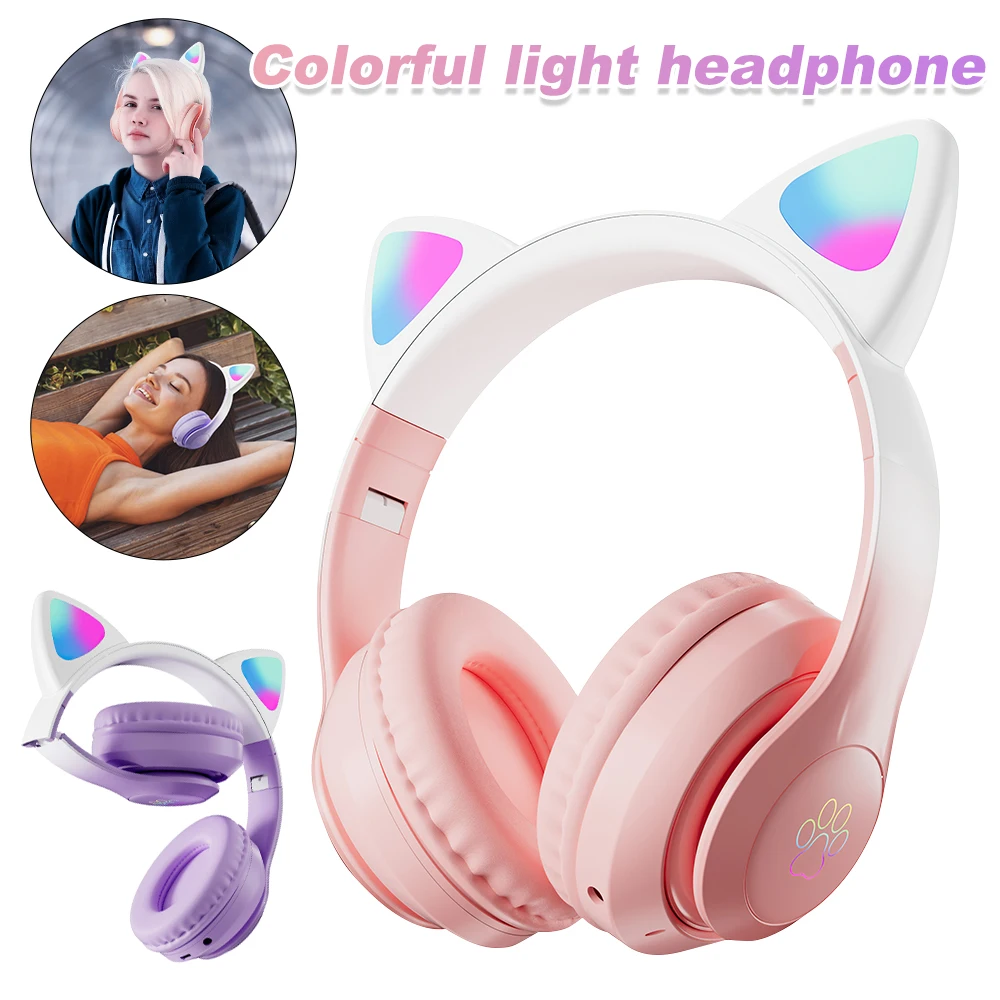 Comprar Auriculares Bluetooth 5,0 con micrófono, bonitos auriculares con  Oreja de Gato, inalámbricos/con cable, plegables, graves, luz de  respiración RGB para niños/niñas