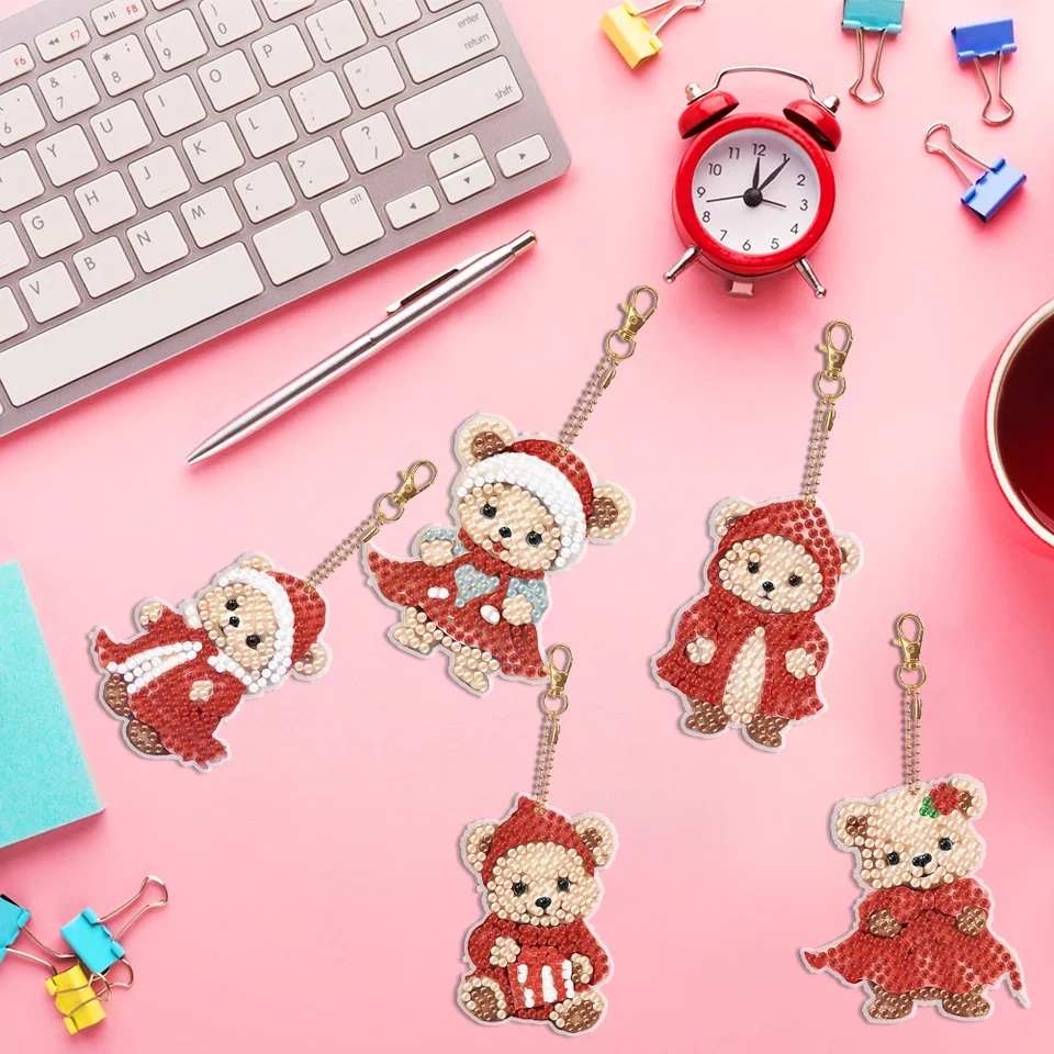6 pezzi diamante pittura set di Natale, 5D diamante pittura ciondolo di Natale, doppia faccia fai da te portachiavi di Natale, fai da te diamante pittura kit per bambini e adulti principianti
