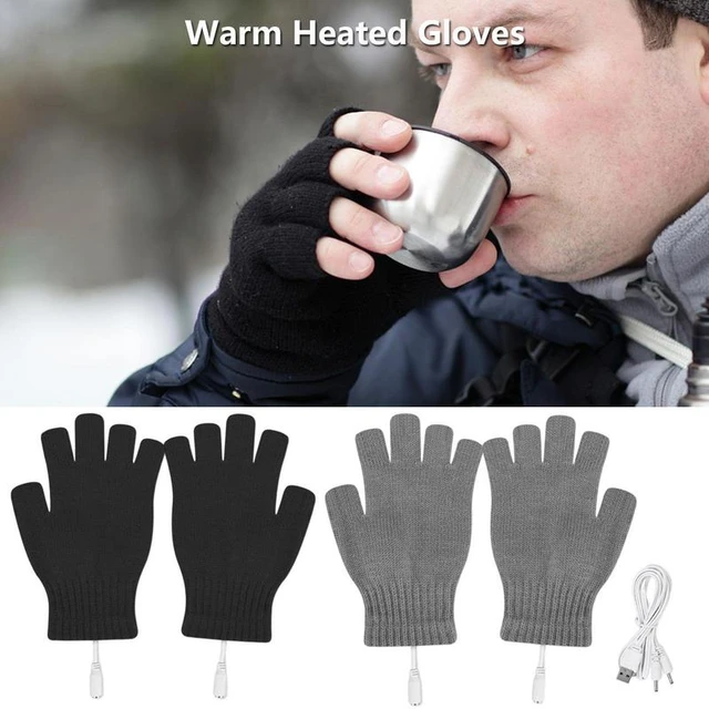 Guantes calefactables USB para hombre y mujer, guantes cálidos para  invierno, guantes cálidos para portátil, 2 unidades con pompón para tejer  las