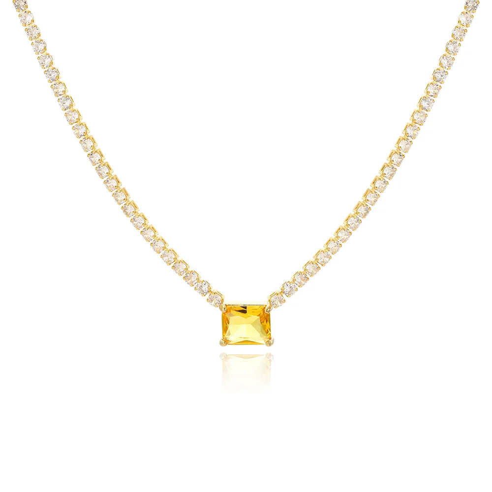 ZAKOL Shinny Full Crystal Square Heart Zirconia Anhänger-Halskette für Frauen, gelb, rosa, CZ, Tenniskette, Choker, Hochzeitsschmuck – Detail 6