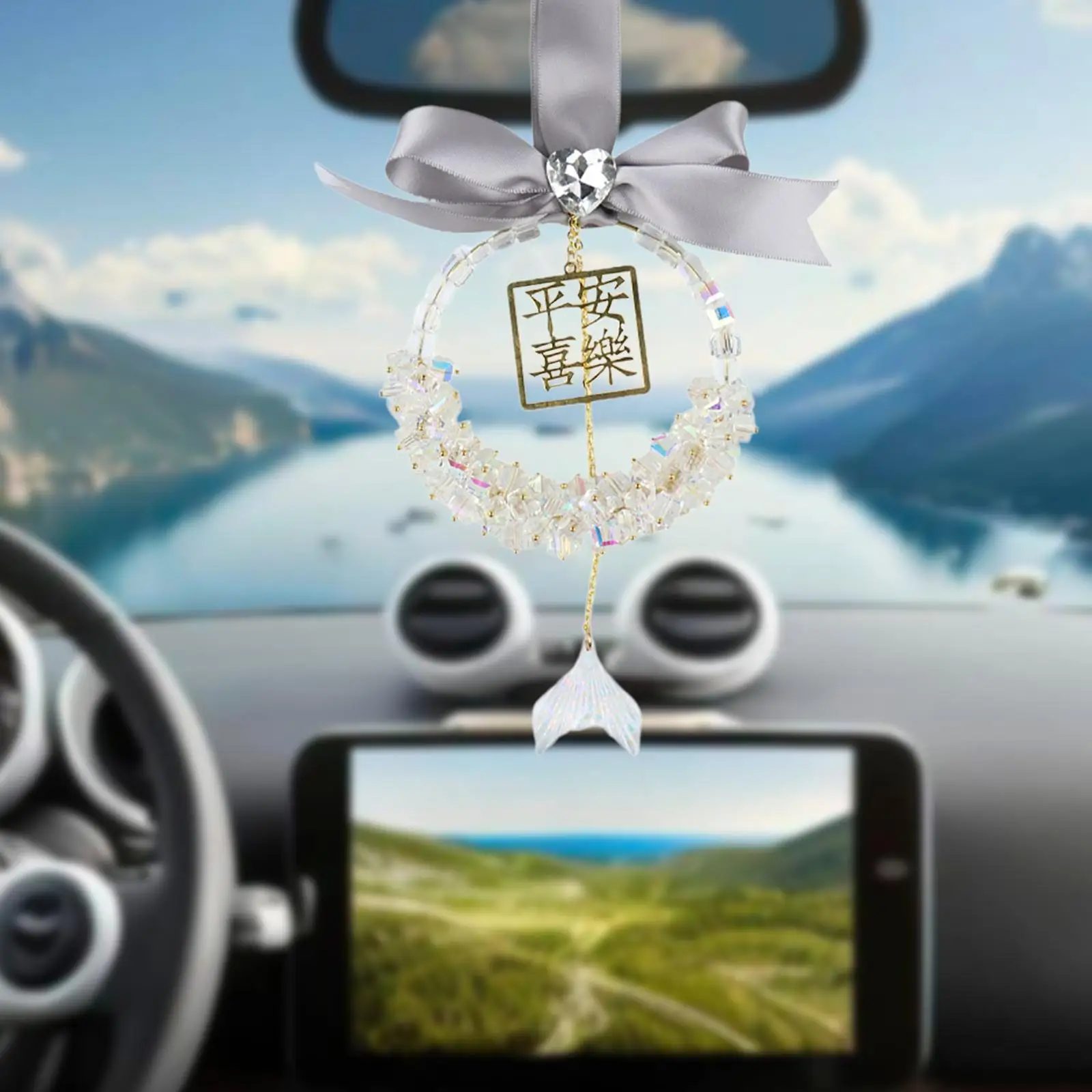 Generic Car Rearview Mirror Charm Pendant Feng Shui Decor New Year Gift Decorative Automotive Auto Interior Hanging Ornament