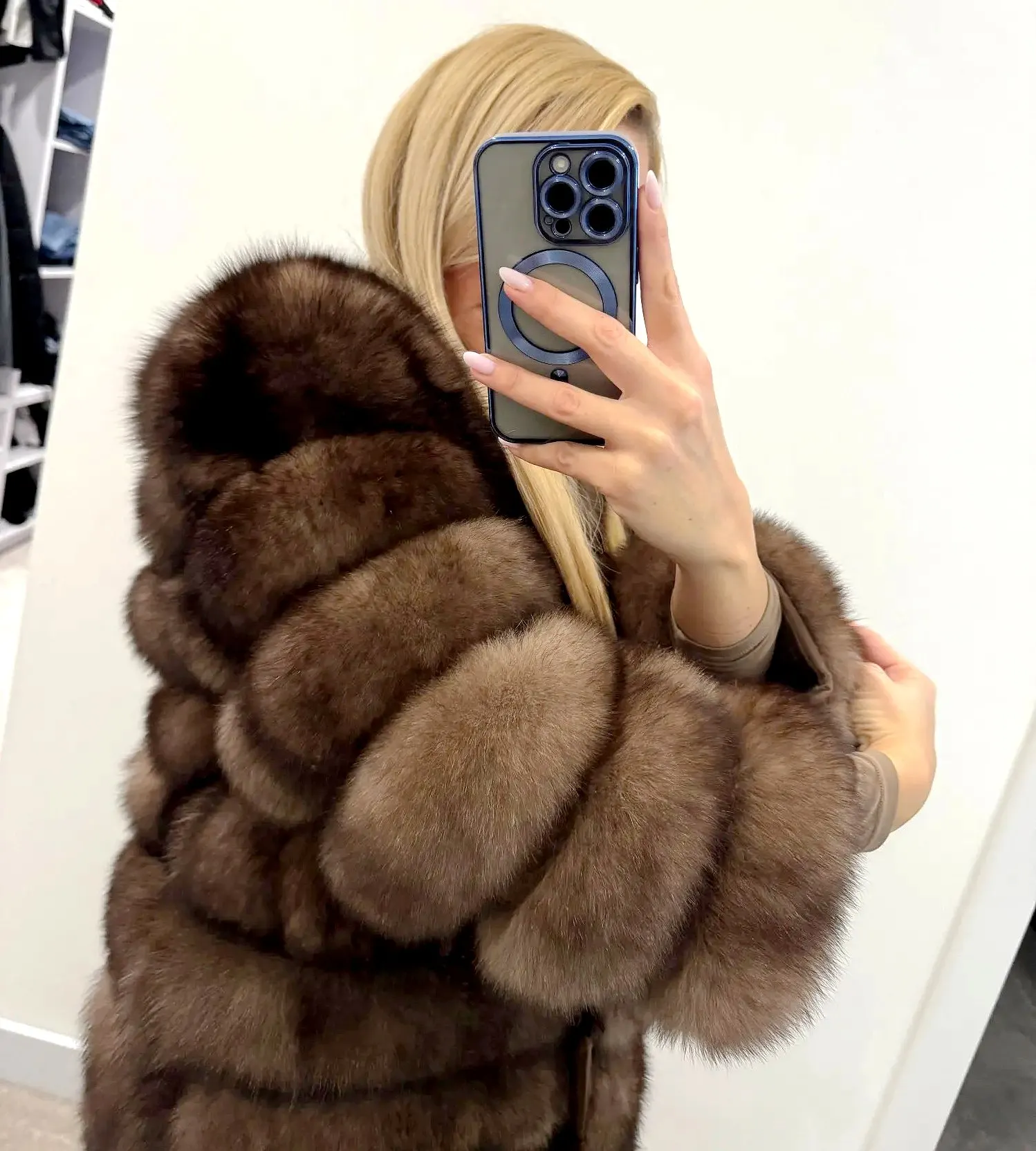 70CM 4in1 New Fast Shipping New Fashion Women Fashion Real Natural Fox Fur Long Coat Jacket for Winter Warm Over C 5