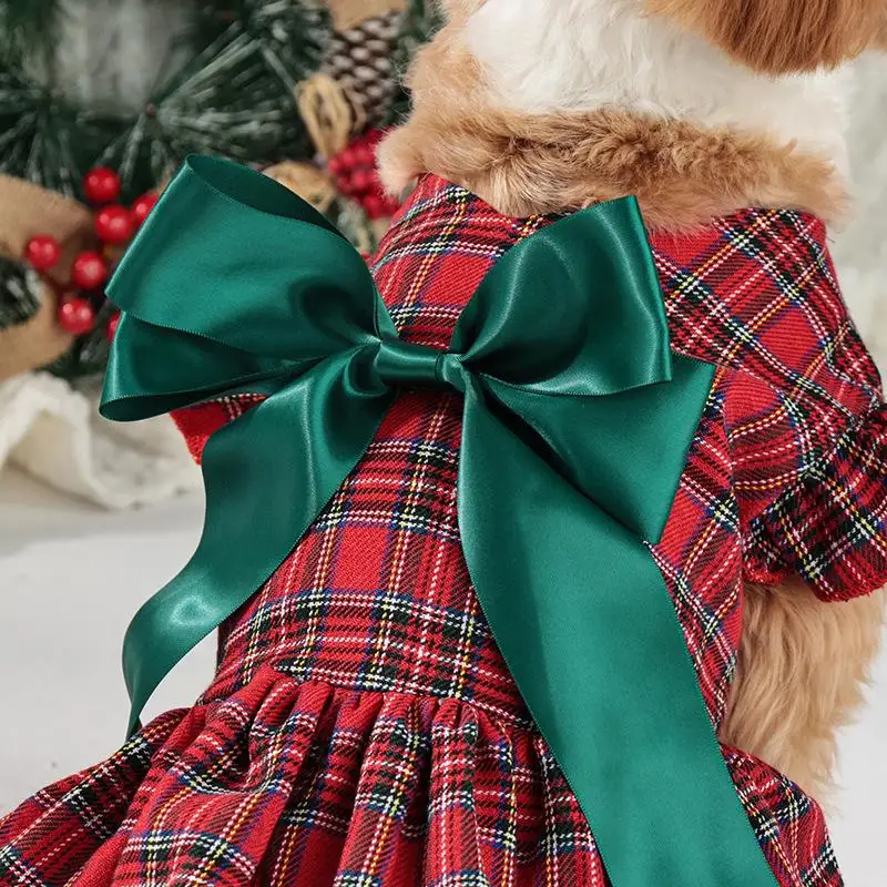 Christmas Plaid Dog Dress Classic Holiday Pet Outfit With Ruffle Sleeves, Festive Apparel For Small Dogs & Puppies Poodle Winter_voghion.com