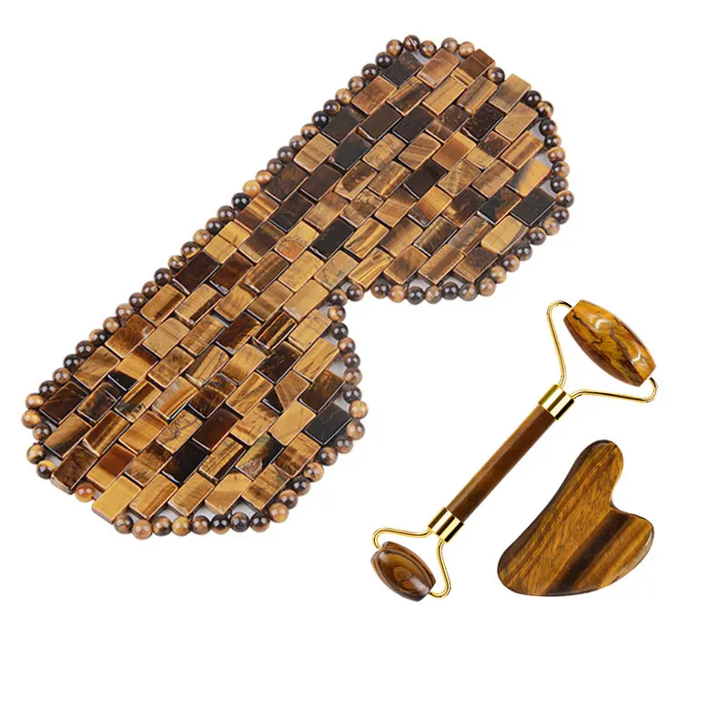 Tiger Eye Stone Gua Sha Jade Sleep Eyes Mask Roller Massager For Face Natural Stone Face Body Jade Guasha Raschietto Strumenti Di Massaggio
