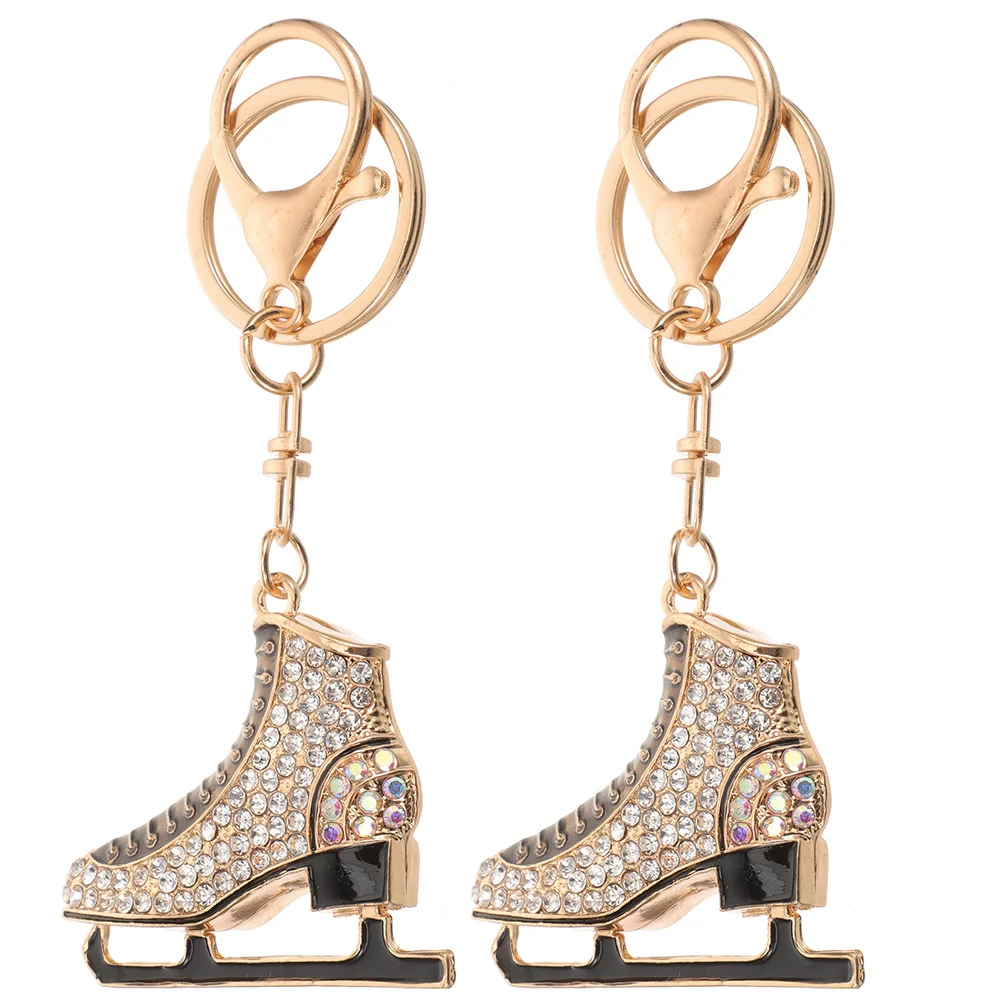

2 Pcs Skating Keychain Metal Holders Skates Charm Ring Shoe Model Pendants Hanging Ice Gift Rings