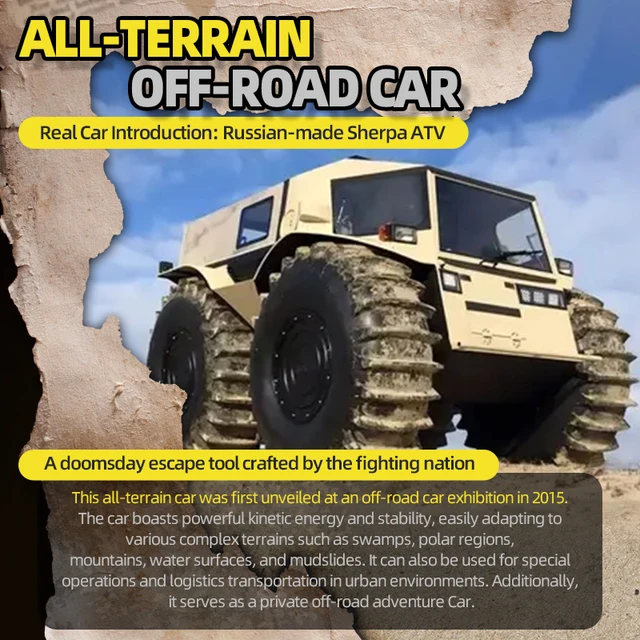 Russian Sherp All-terrain Rc Car 1:24 Model Alloy Body Sound Light Doors Opened Shock Absorption Off Road Vehicle Toys for Kids 3