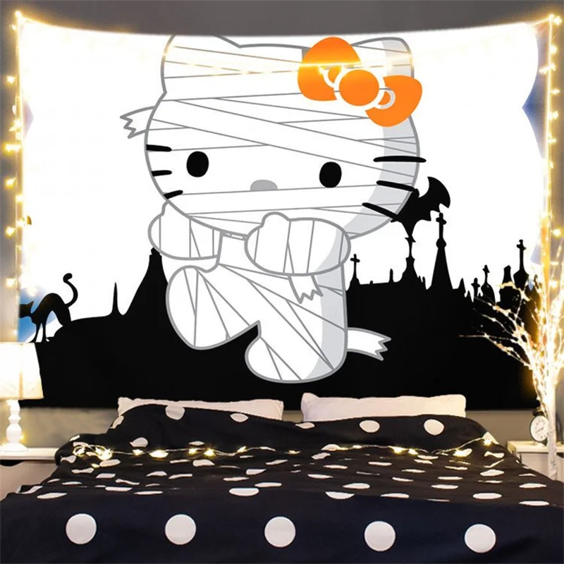 Sanrio 헬로 키티 태피스트리 귀여운 배경 Kawaii 애니메이션 태피스트리 벽 장식 방 장식 소녀 기숙사 벽 마운트 태피스트리