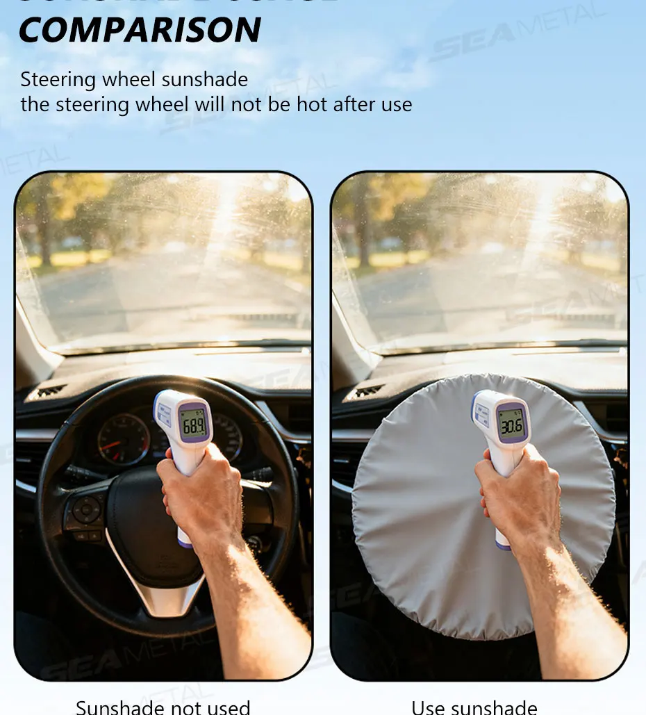 BLALION Universeller Auto-Lenkrad-Sonnenschutz Silberbeschichteter Stoff Sonnenschutz Hitzeschutz Auto-Innenausstattung Zubehör – Detail 8