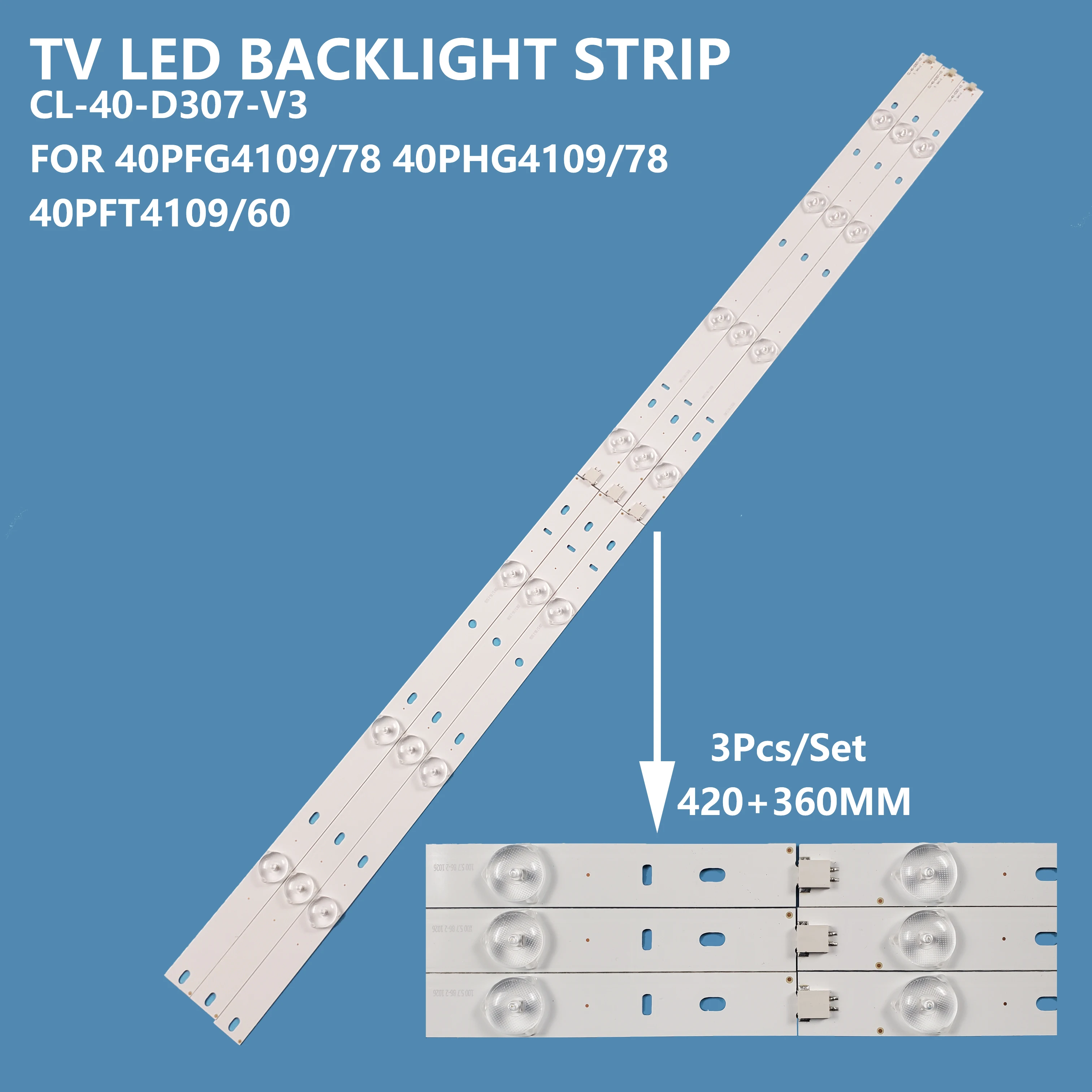 3 Pz/Set Smart Tv Led Retroilluminazione Bar Strip Cl-40-D307-V3 Per 40 Pollici Tv 40 Pfg4109/78 40 Phg4109/Muslim/60 Accessori Riparazione
