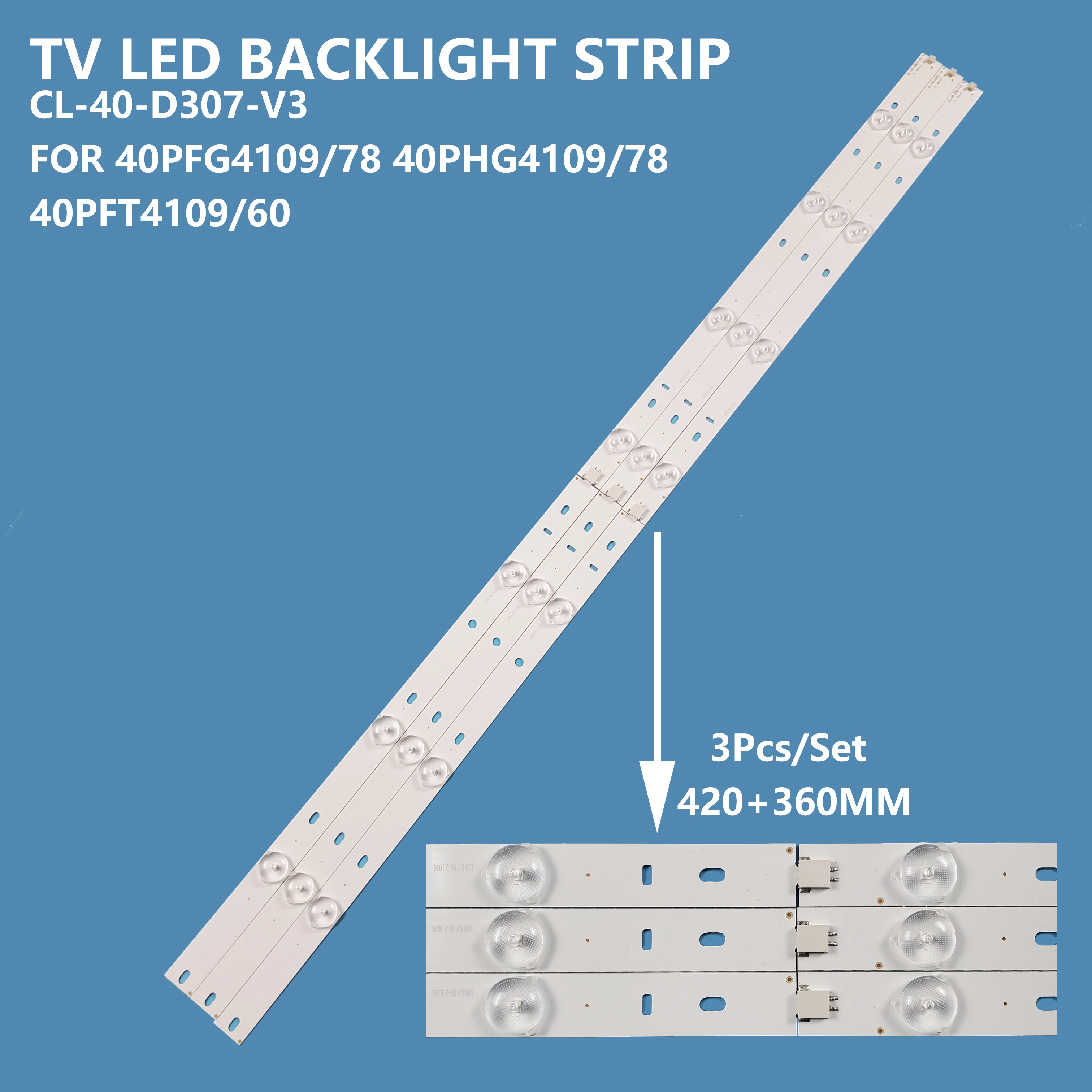 3Pcs/set Smart TV LED Backlight Bar Strip CL-40-D307-V3 For 40inch tv 40PFG4109/78 40PHG4109/7840PFT4109/60 Accessories Repair