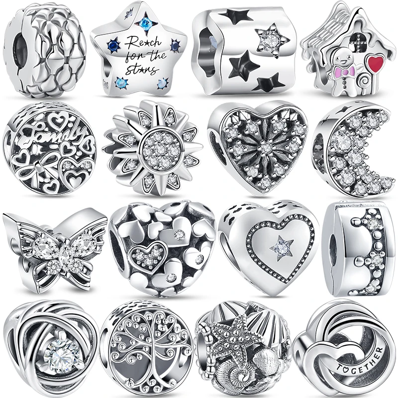 

925 Sterling Silver CharmsGingerbread Man House Star Moon Sun Butterfly Beads Fit Original Pandora Bracelet For Woman Fine Gifts