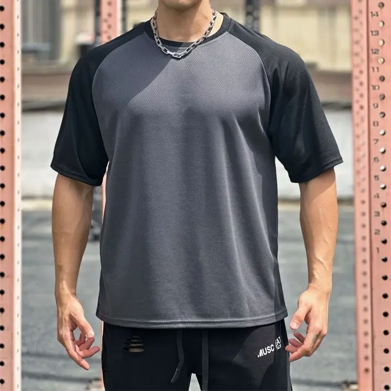 Summer new loose men's T-shirt streetwear outdoor casual crewneck short-sleeved top mesh quick-drying fitness sportswear