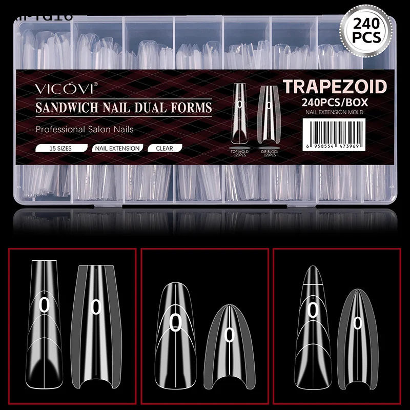 【AuHn】240개/박스 샌드위치 듀얼 네일 폼 타원형 네일 연장 폼 상단 폼 하단 폼 빠른 네일 연장용