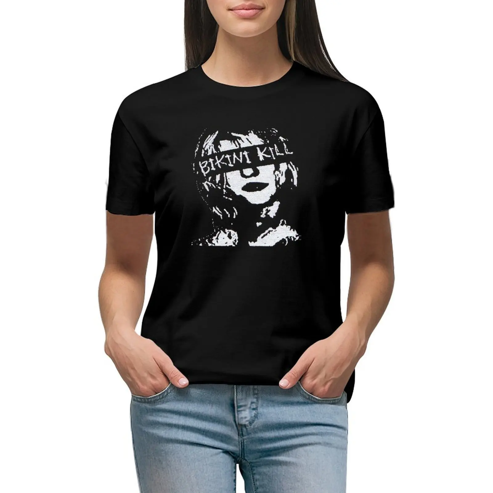 

Close Eyes T-shirt Short sleeve tee Blouse Woman fashion