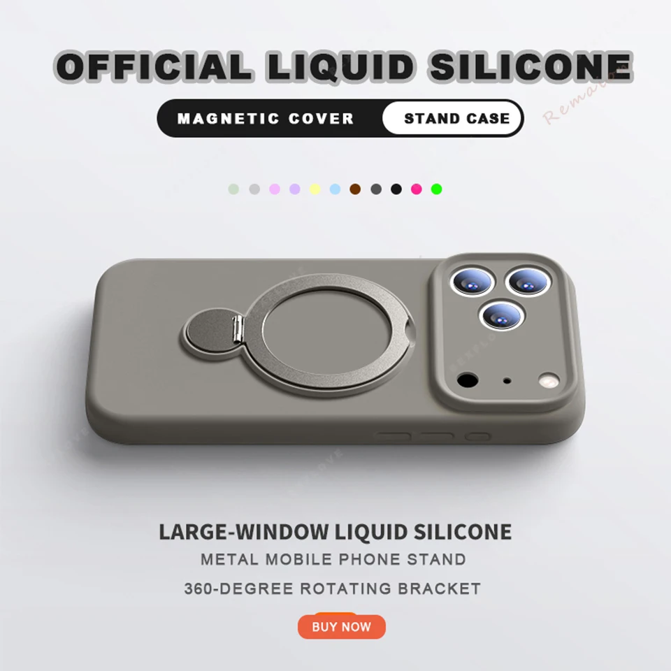 Magnetic Stand Liquid Silicone Phone Case with Magsafe Charging Holder