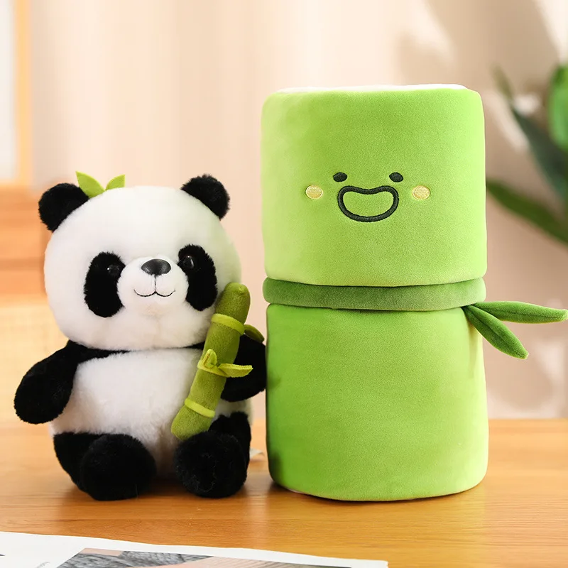 

New Hot Selling Bamboo Tube Panda Plush Doll Giant Panda Children's Toys Detachable doll bag Gifts for children Throw pillows