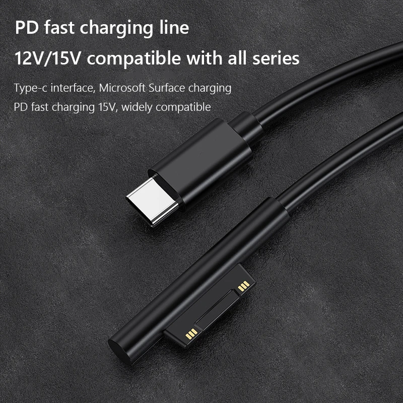 High Efficiency 15V 3A USB Type C Fast Charger Power Supply Cable for Microsoft Surface Pro 3 4 5 6 Devices