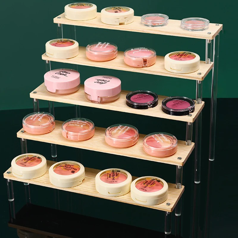 Wood Acrylic Display Stand Display Riser Shelf for Cupcake Perfume Animation Figure Doll Blind Box Shelves Organizers 4