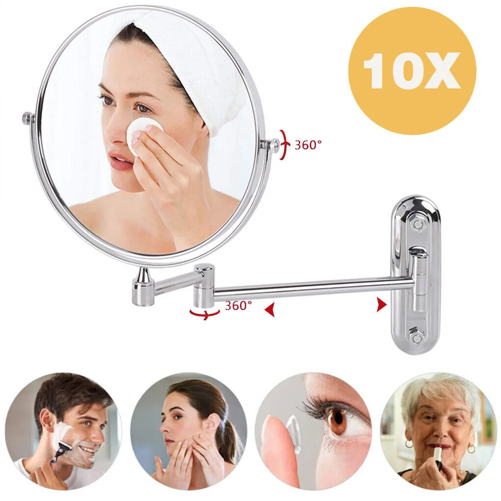 LUVODI 8 Inch Double-Sided Makeup Mirror 10X Magnifying Wall Mounted Swivel Extendable Bathroom Mirror for Shaving