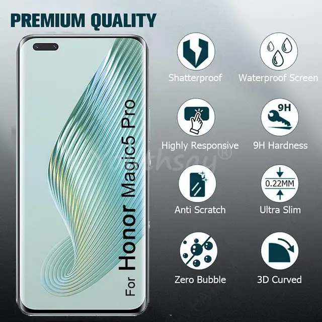 3 Pezzi Vetro Temperato Per Honor Magic 5 Lite 5G - 3D Full Coverage, Durezza 9H, Antigraffio, HD - Con Kit Di Installazione