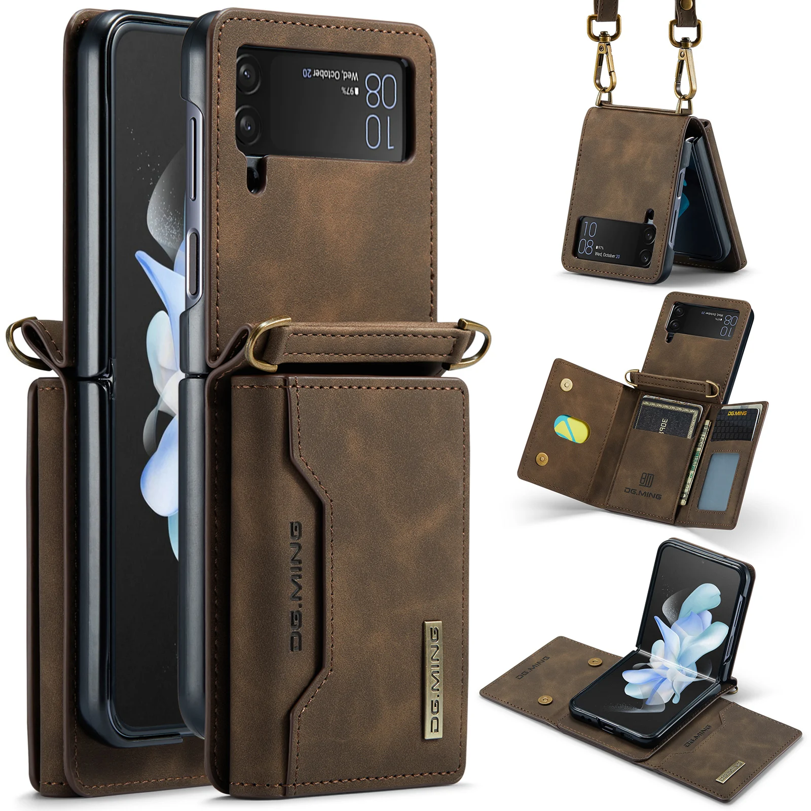 

Phone Strap Wallet Case for Samsung Galaxy Z Flip 5 5G Flip4 Flip5 Flip 3 4 Flip3 Anti-Knock Phone Accessories Leather Cases