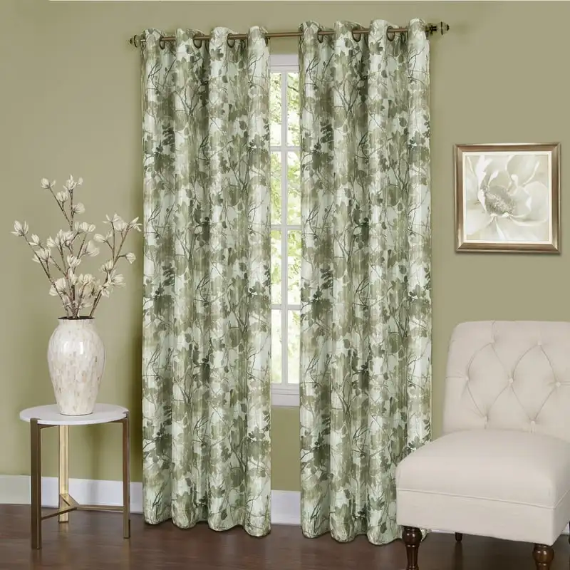 

Room Darkening Lined Grommet Window Curtain Set, 50 in x 63 in, Floral Green Ethiopian ባህላዊ ልብስ for women Window b